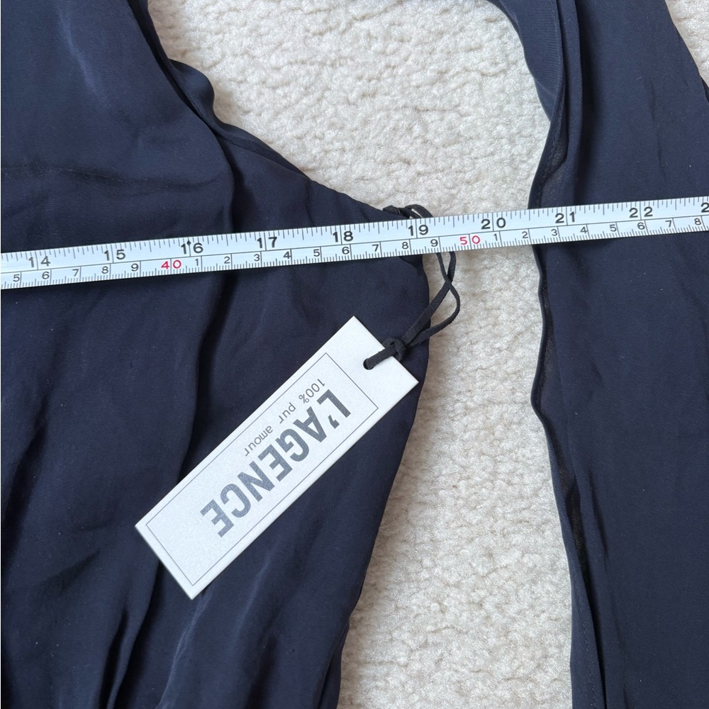 L’AGENCE 100% silk navy blue sleeveless midi dress with front sash, sz 6 - Picture 4 of 7